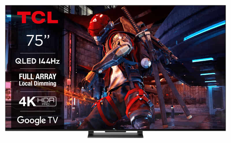 TCL 75C745 Google TV QLED, 191cm/4K/3900 PPI/144Hz/HDR10+/Dolby Atmos/Direct LED/DVB-T/T2/C/S/S2/VESA
