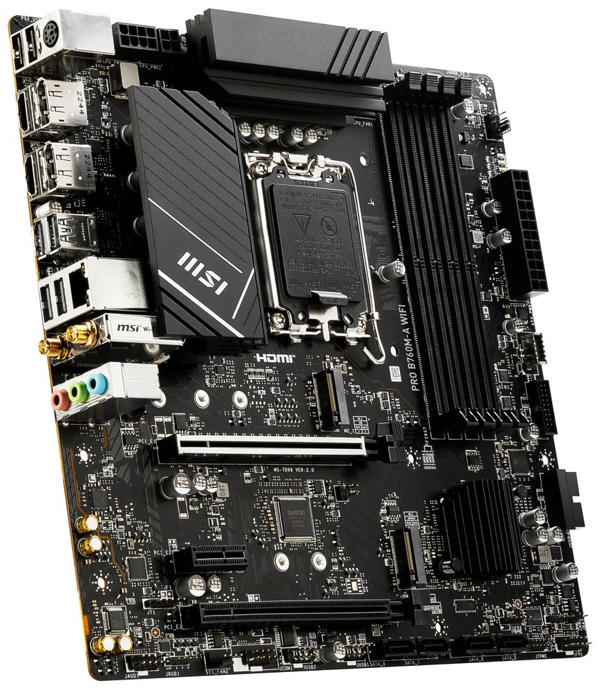 MSI PRO B760M-A WIFI, Intel B760, LGA1700, 4x DDR5, 2x M.2, 2x HDMI, 2x DP, WiFi, mATX