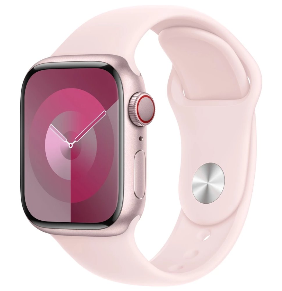 Apple Watch Series 9 GPS+Cellular, 41mm Pink Aluminium Case with Light Pink Sport Band - S/M MRHY3QC/A