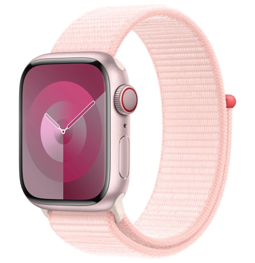 Apple Watch Series 9 GPS+Cellular, 41mm Pink Aluminium Case with Light Pink Sport Loop MRJ13QC/A