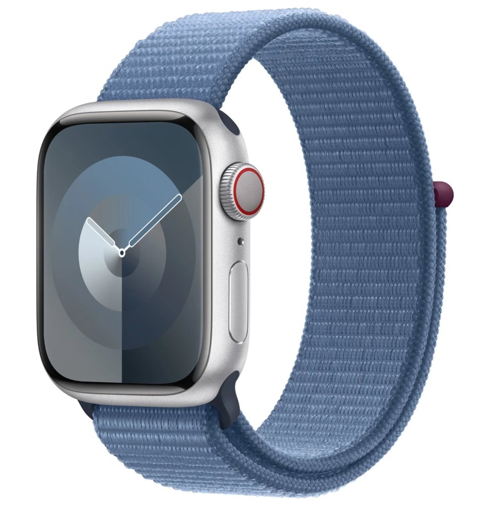 Apple Watch Series 9 GPS+Cellular, 41mm Silver Aluminium Case with Winter Blue Sport Loop MRHX3QC/A