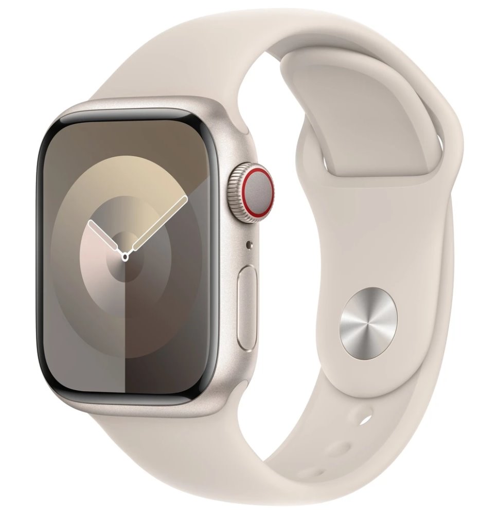 Apple Watch Series 9 GPS+Cellular, 41mm Starlight Aluminium Case with Starlight Sport Band - M/L MRHP3QC/A