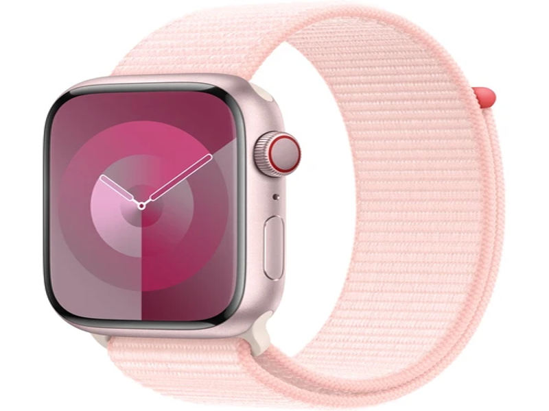 Apple Watch Series 9 GPS+Cellular, 45mm Pink Aluminium Case with Light Pink Sport Loop MRMM3QC/A