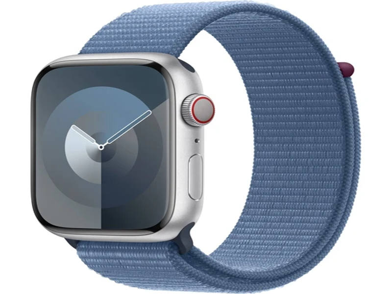 Apple Watch Series 9 GPS+Cellular, 45mm Silver Aluminium Case with Winter Blue Sport Loop MRMJ3QC/A