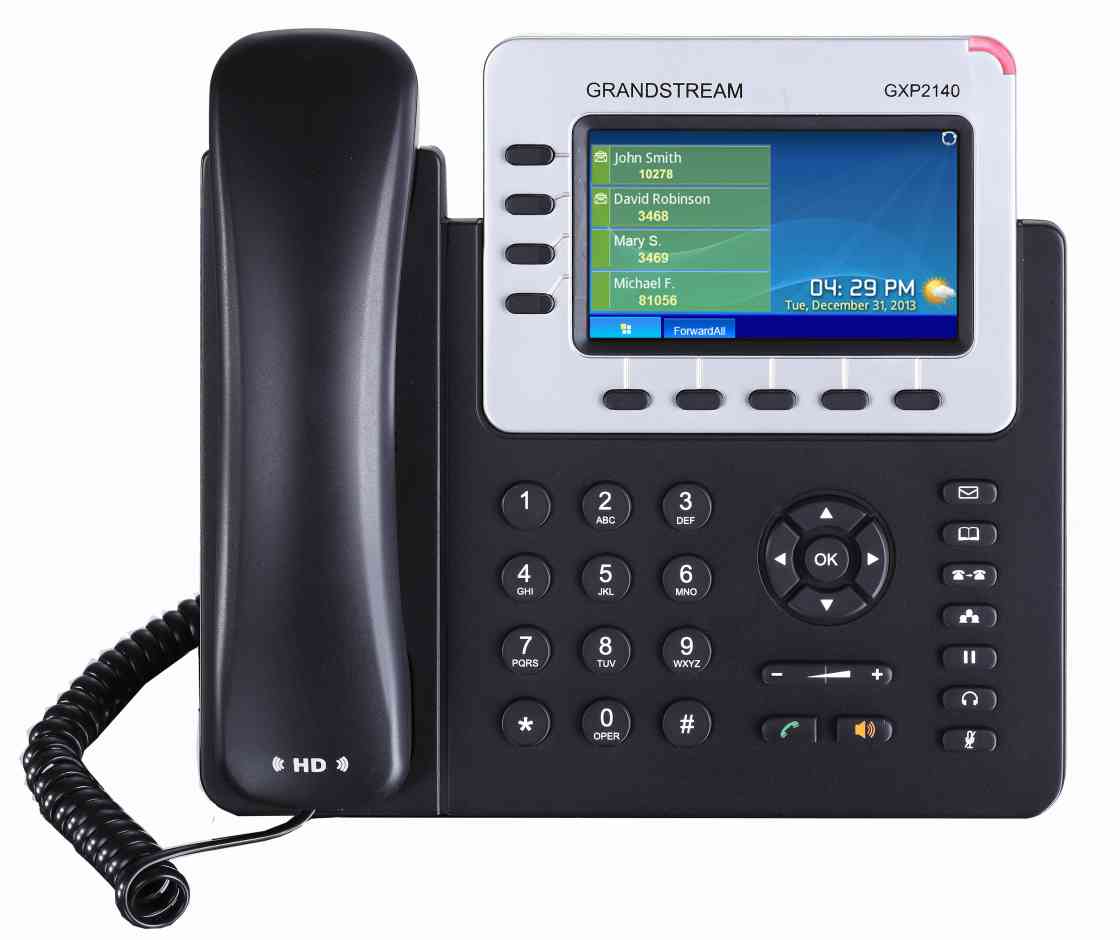 Grandstream Telefon GXP-2140 VoIP, barevný LCD, 4x SIP účty, 4x linky, 2x RJ45, POE, 5x prog. tl. GXP2140