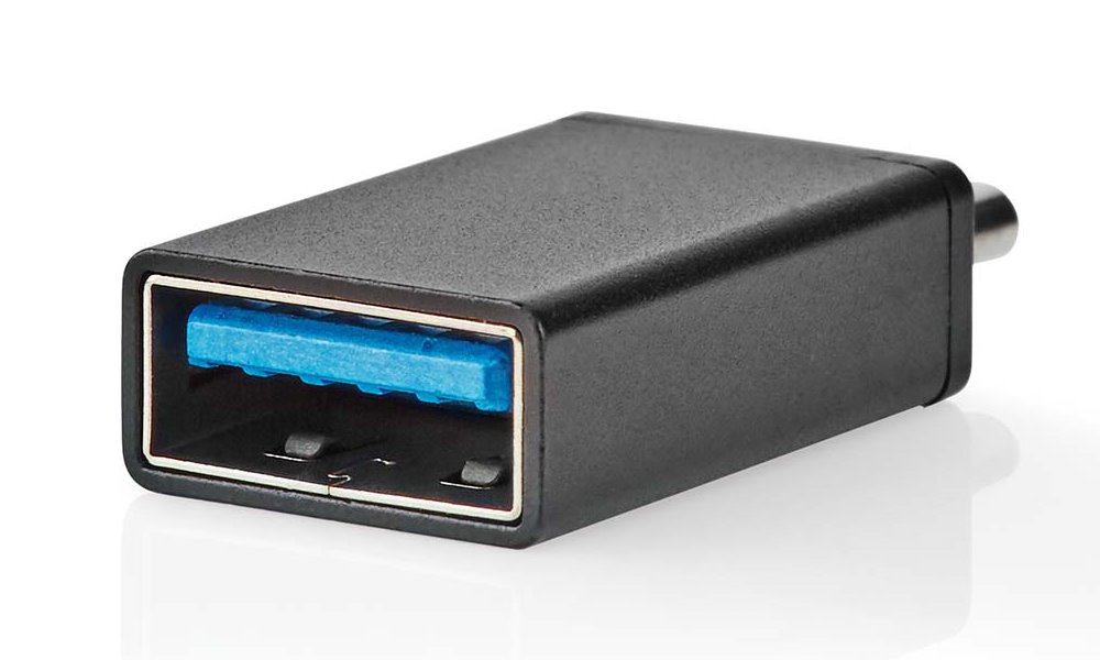 Nedis USB-C adaptér, USB 3.2 Gen 1, zástrčka USB-C, zásuvka USB-A, 5 Gbps, OTG, kulatý, poniklovaný, Box, černý CCGB64915BK