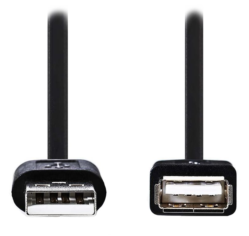 Nedis prodlužovací kabel USB 2.0, zástrčka USB-A - zásuvka USB-A, poniklované konektory, černý, bulk, 2m CCGL60010BK20