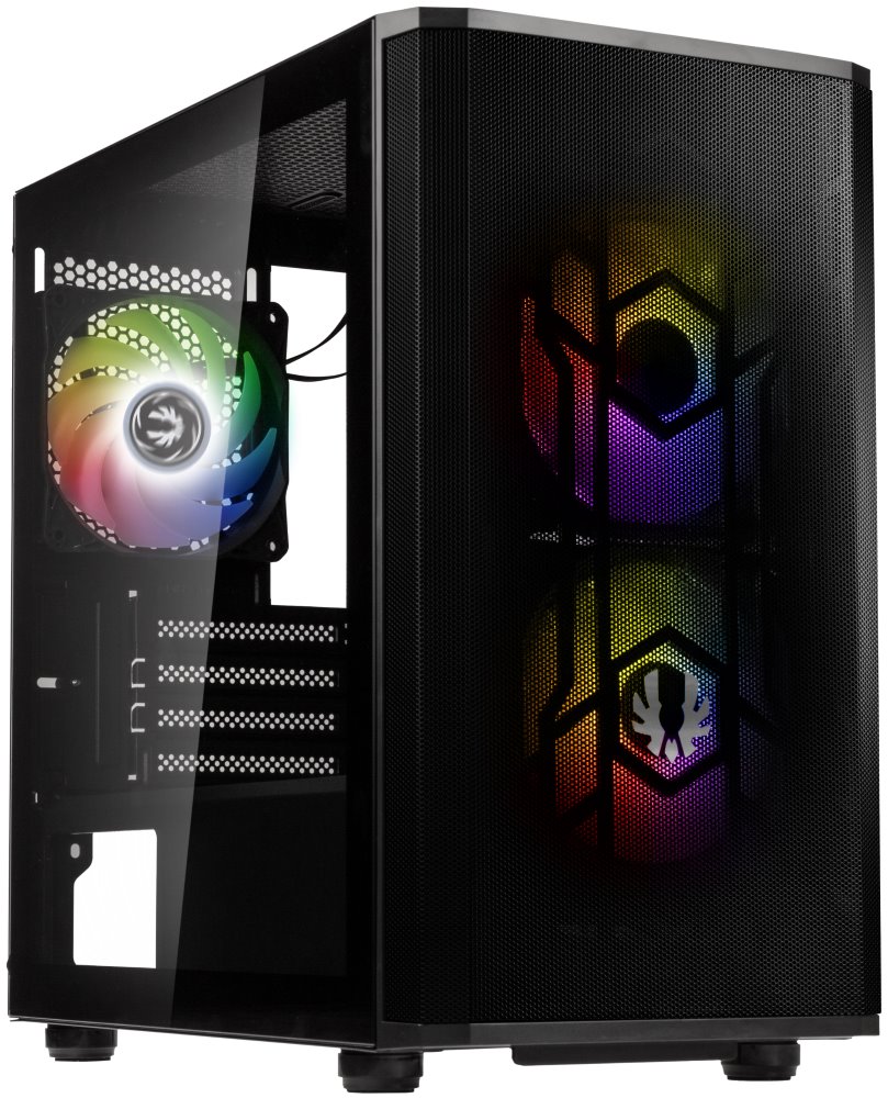 Bitfenix skříň NOVA MESH M ARGB, mATX, 3x120mm ARGB fan, 2xUSB 3.0, tvrzené sklo, černá BFC-FLO-300-KKGSK-4A