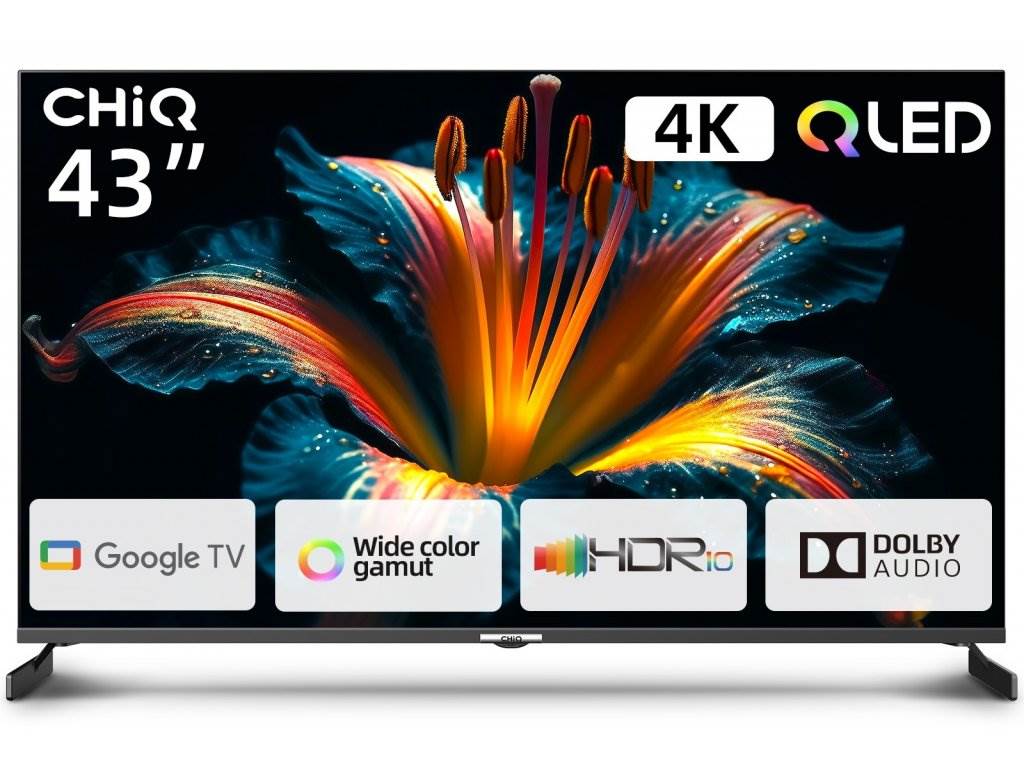 Chiq U43QM8E TV 43'', QLED, Google TV, Frameless, Dolby Audio, dbx-tv, nový design podstavce