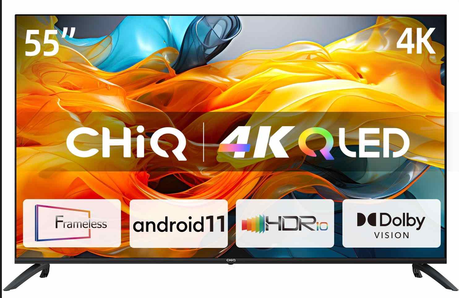Chiq U55QG7L TV 55'', Ultra HD (4K), QLED, Smart, Android 11, HDR10, 3x HDMI, 2x USB