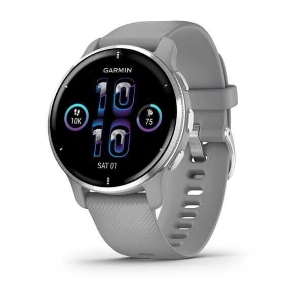 Garmin Venu 2 Plus, nerezová luneta Silver, pouzdro Gray, silikonový řemínek, EU 010-02496-10