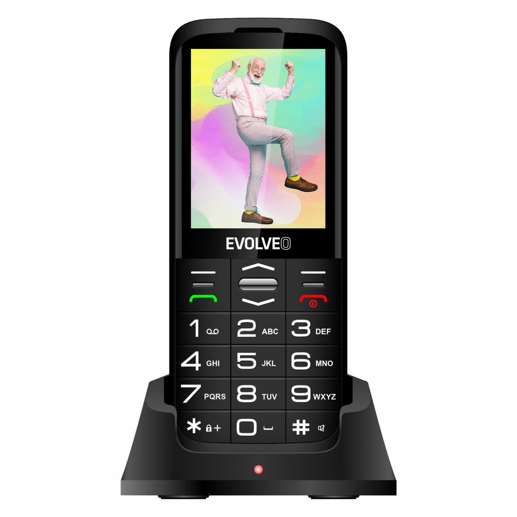 Evolveo EasyPhone FS, vyklápěcí mobilní telefon 2.8'' pro seniory s nabíjecím stojánkem (černá barva) EP-771-FSB