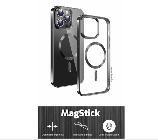 Swissten POUZDRO CLEAR JELLY MagStick METALLIC PRO IPHONE 13 PRO MAX ČERNÉ 36500105