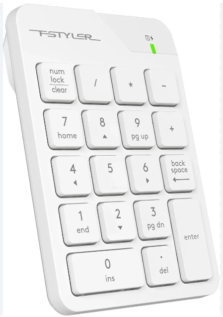 A4tech FSTYLER bezdrátová numerická klávesnice, USB nano, bílá FGK21C-WH