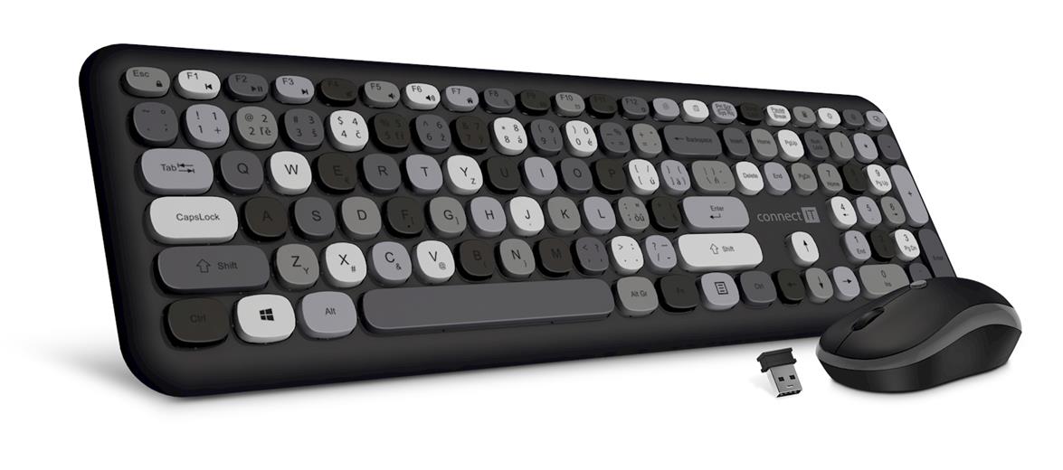 Connect It FASHION combo bezdrátová černo-šedá klávesnice+myš, (+1x AAA +1x AA baterie zdarma),USB, CZ+SK CKM-5020-CS