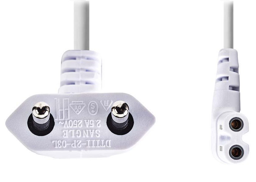 Nedis napájecí kabel EURO, zástrčka (úhlová) - IEC-320-C7 (úhlový, levý), bílý, 2m PCGP11055WT20
