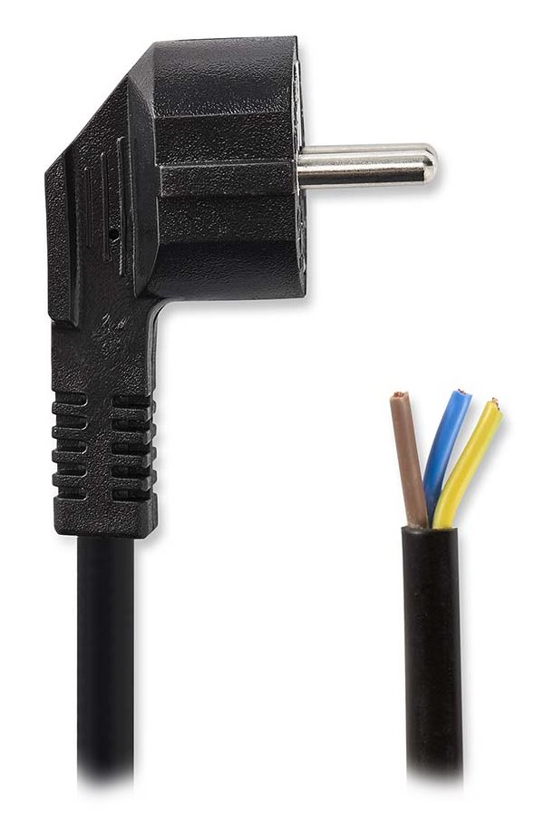 Nedis napájecí kabel, zástrčka Typ F, úhlový - přímý, poniklovaný, černý, bulk, 1,8m CEGL11918BK