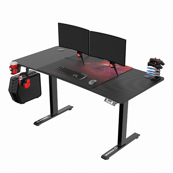 Ultradesk Herní stůl LEVEL V2 RED, 140x68cm, 72-117cm, elektricky nastavitelná výška, s XXL podložko UDESK-LVA-RD