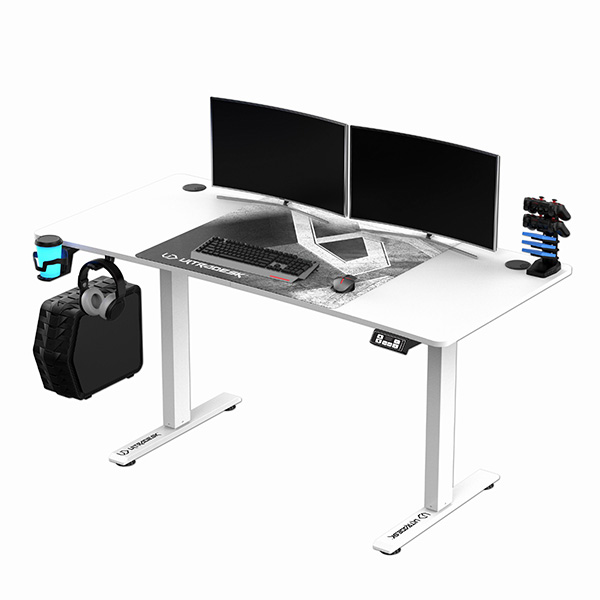 Ultradesk Herní stůl LEVEL V2 WHITE, 140x68cm, 72-117cm, elektricky nastavitelná výška, s XXL podlož UDESK-LVA-WT