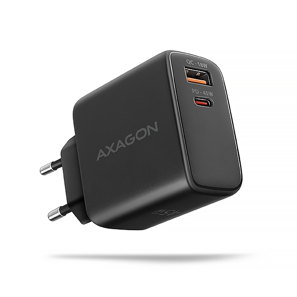 Axagon ACU-PQ45 GaN nabíječka do sítě 45W, 2x port (USB-A+USB-C), PD3.0/PPS/QC4+/SFC 2.0/AFC/Apple