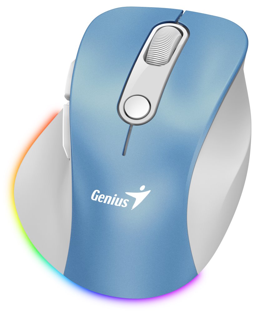 Genius Ergo 9000S Pro Light Blue, duální Bluetooth+2,4GHz, 2400 dpi, bezdrátová, 6tlačítková, tichá, modrobílá 31030039401