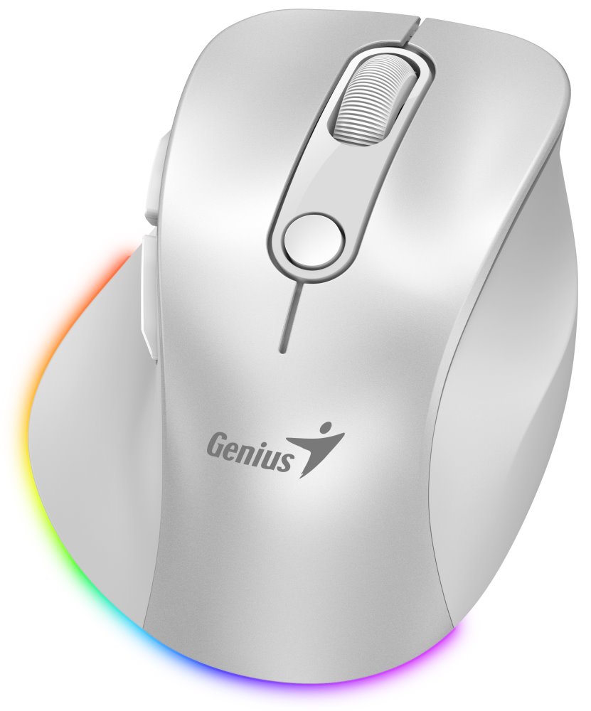 Genius Ergo 9000S Pro Pearl White, duální Bluetooth+2,4GHz, 2400 dpi, bezdrátová, 6tlačítková, tichá, bílá 31030039400