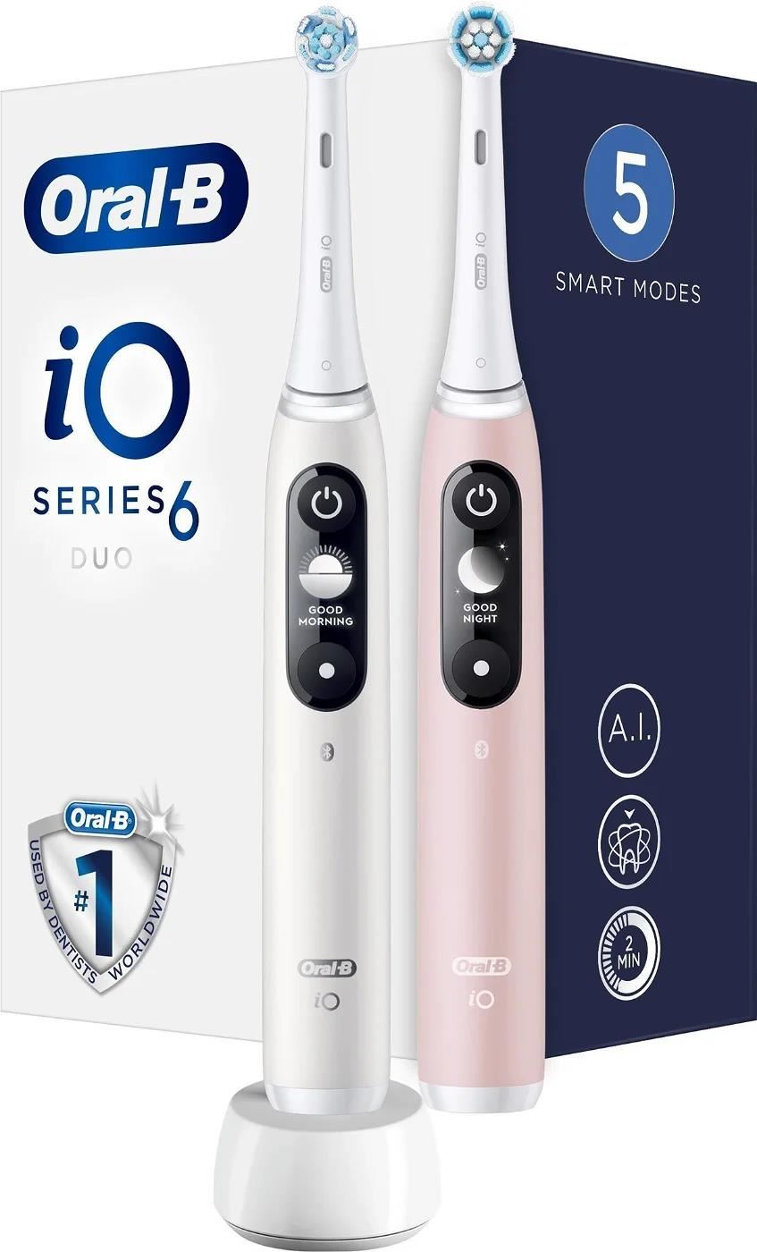 Braun Oral-B iO Series 6 Duo White & Pink Sand, set el. zubních kartáčků, 5 režimů, AI, časovač 4210201381877