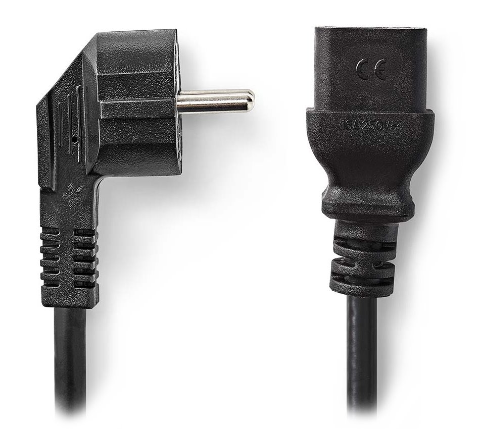 Nedis napájecí kabel 230V, přípojný 16A, IEC-320-C19, úhlová zástrčka Schuko, černý, bulk, 2m CEGL10300BK20