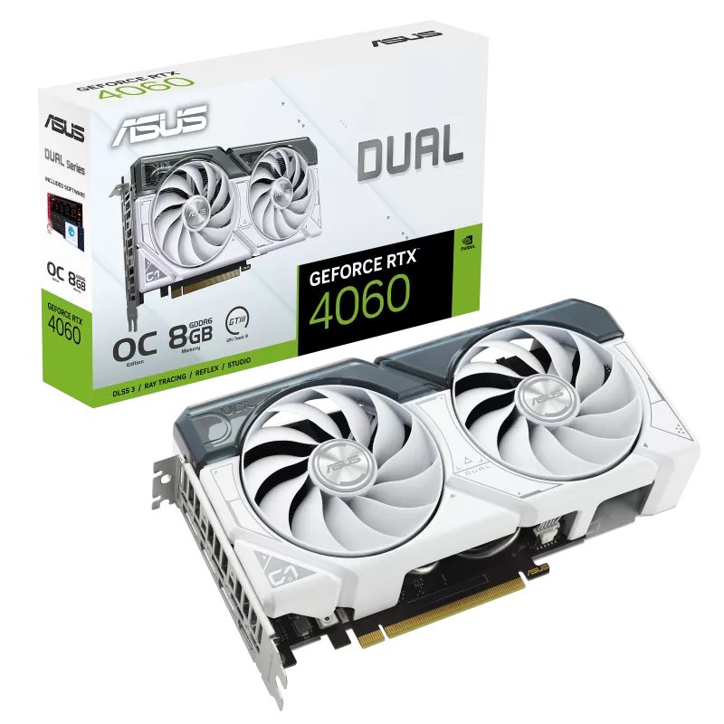 Asus GeForce Dual RXT 4060 White OC Edition 8GB GDDR6, RTX 4060, 8GB GDDR6, 3xDP, 1xHDMI 90YV0JC2-M0NA00