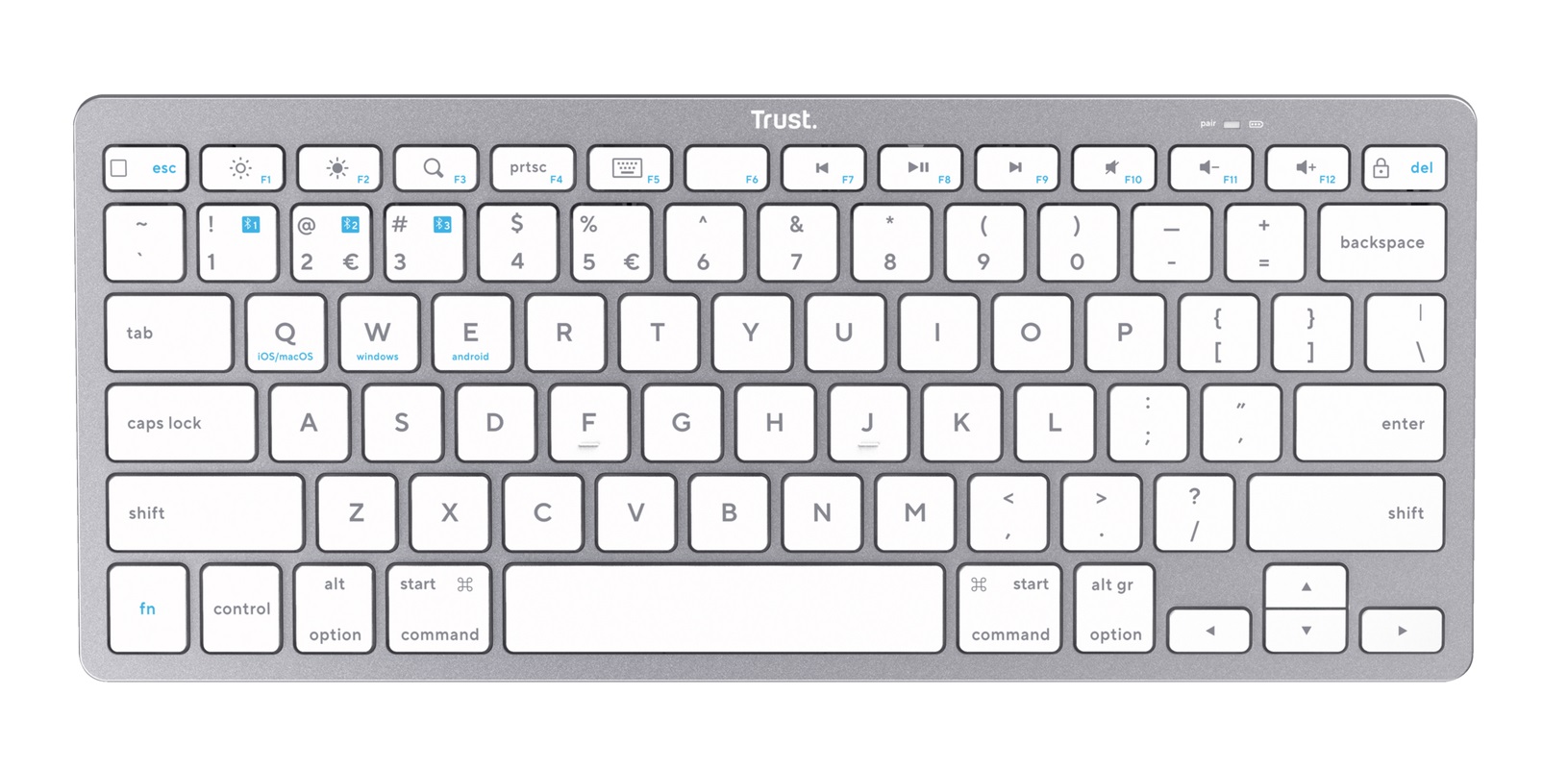 Trus Bezdrátová Bluetooth klávesnice, CZ-SK layout, Stříbrná 25354