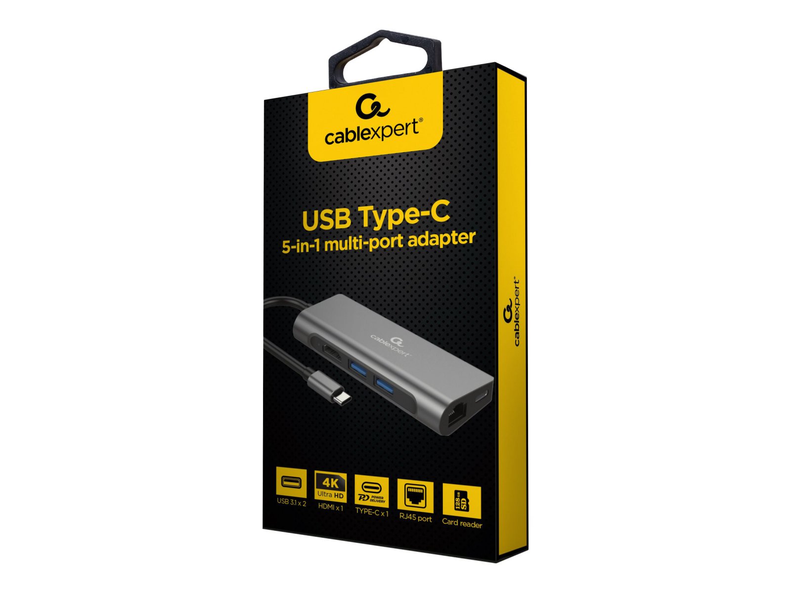 Gembird A-CM-COMBO5-01 Multi Port Adapter USB Type C 5in1 LAN Gigabit Hub USB 3.0