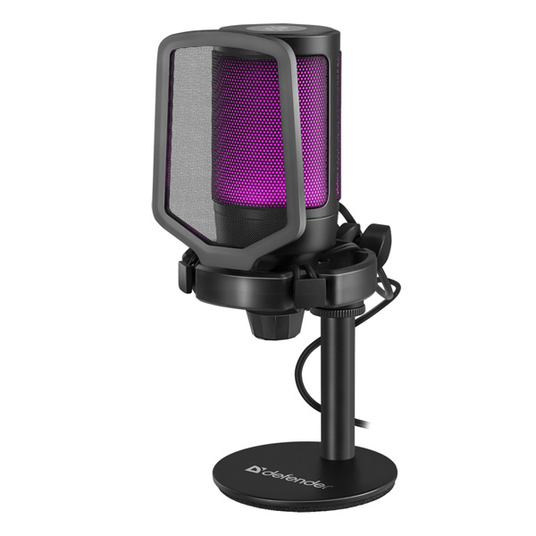 Defender streamovací mikrofon, IMPULSE GMC 600, ovl.hlasit., černý, RGB podsvícený 64660