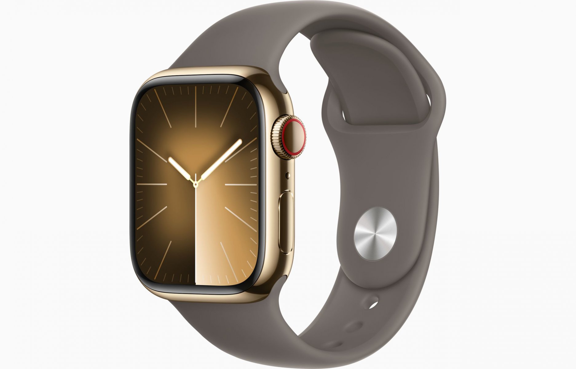 Apple Watch Series 9 GPS+Cellular 41mm Gold Stainless Steel Case with Clay Sport Band - M/L MRJ63QC/A