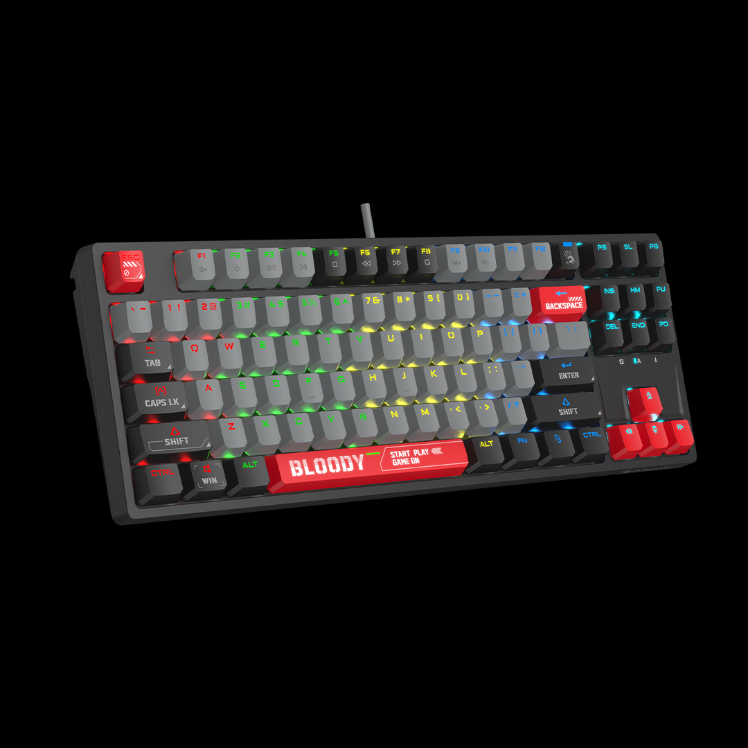 A4tech Bloody S87 mechanická herní klávesnice TKL, RGB Podsvícení,Red Switch,USB, CZ, černá/červená S87-ER-TKL