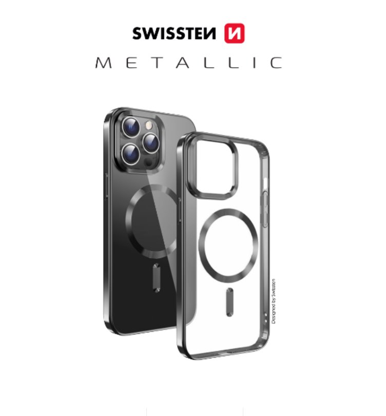 Swissten POUZDRO CLEAR JELLY MagStick METALLIC PRO IPHONE 16 PRO MAX ČERNÉ 36500123