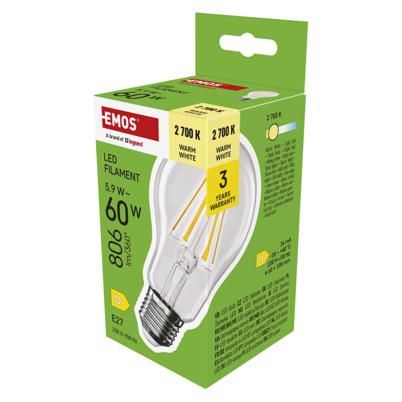 Emos LED FLM A60 5,9W(60W), 806lm E27 WW 1525743204