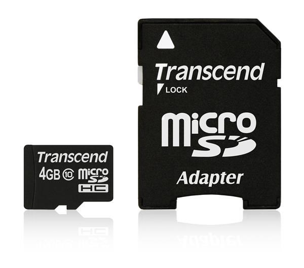 Transcend Micro SDHC - 4GB Class 10 + Adaptér TS4GUSDHC10