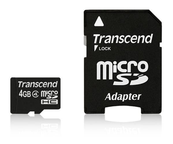 Transcend Micro SDHC - 4GB Class 4 + Adaptér TS4GUSDHC4