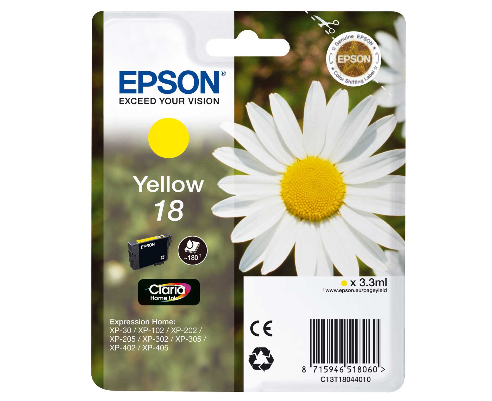 Epson T1804 - Singlepack 18 Claria Home Ink - Yellow C13T18044012