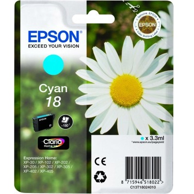 Epson T1802 - Singlepack 18 Claria Home Ink - Cyan C13T18024012