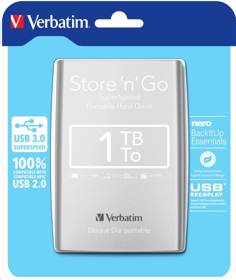 Verbatim Store 'n' Go, 1TB 2.5'' USB 3.0 , stříbrná 53071
