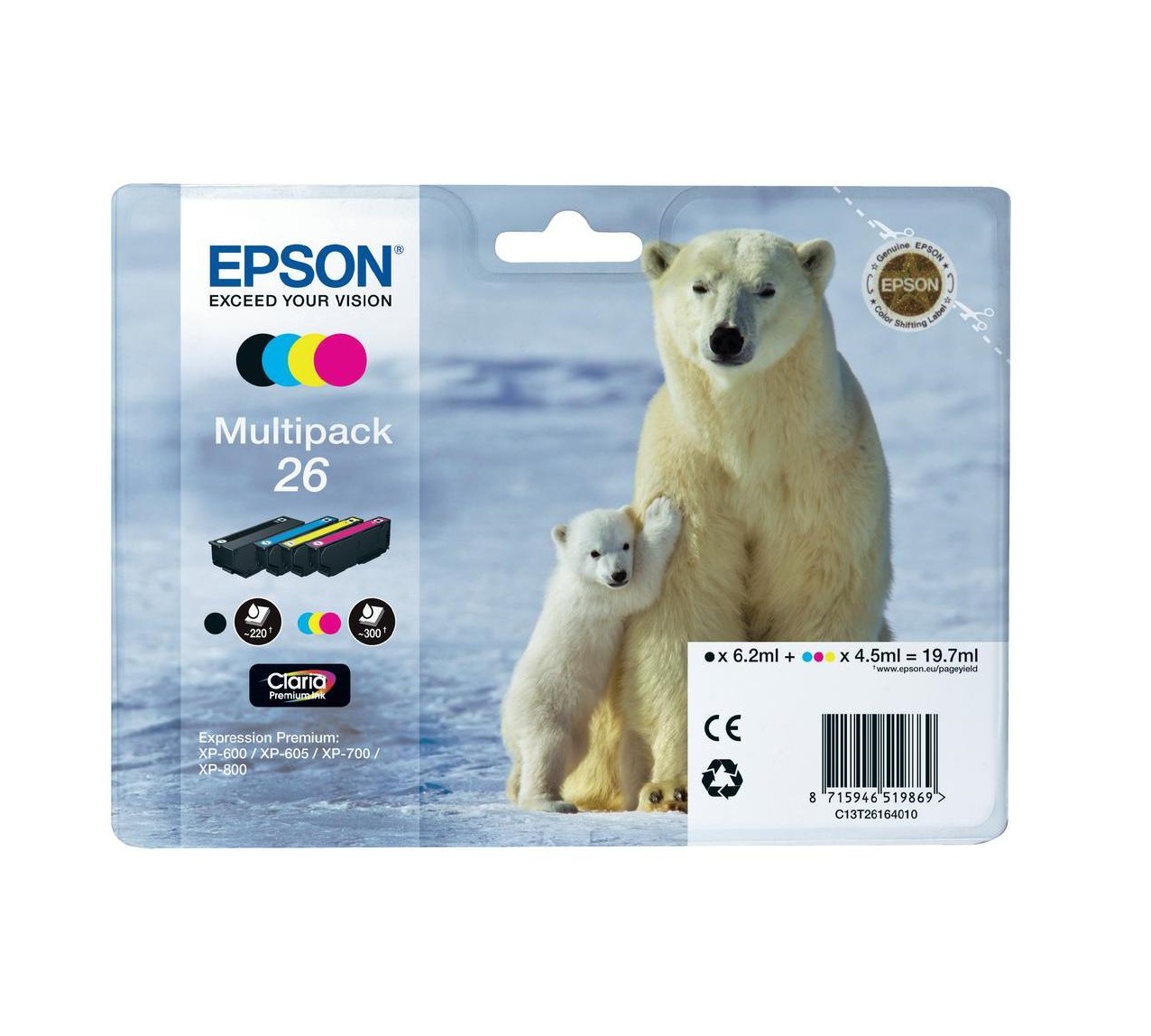 Epson T2616 - Multip. 4-colours 26 Claria Premium In C13T26164010