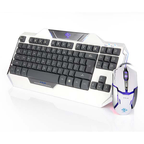 E-blue Sada klávesnice Auroza, herní, bílá - USB, US, s optickou herní myší EKM811WHUS-IU